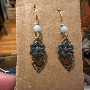 Floral Dangle Earrings with Gold Accents